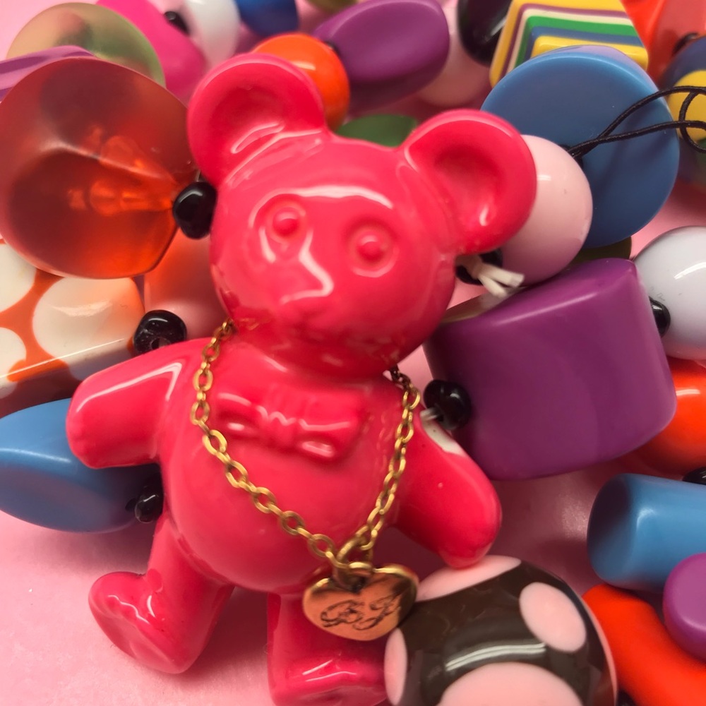 Betsey Johnson pink gummy teddy bear candy rave stretch bracelet rave vintage